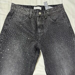 Zara Women's Black Rhinestone Straight Leg Jean